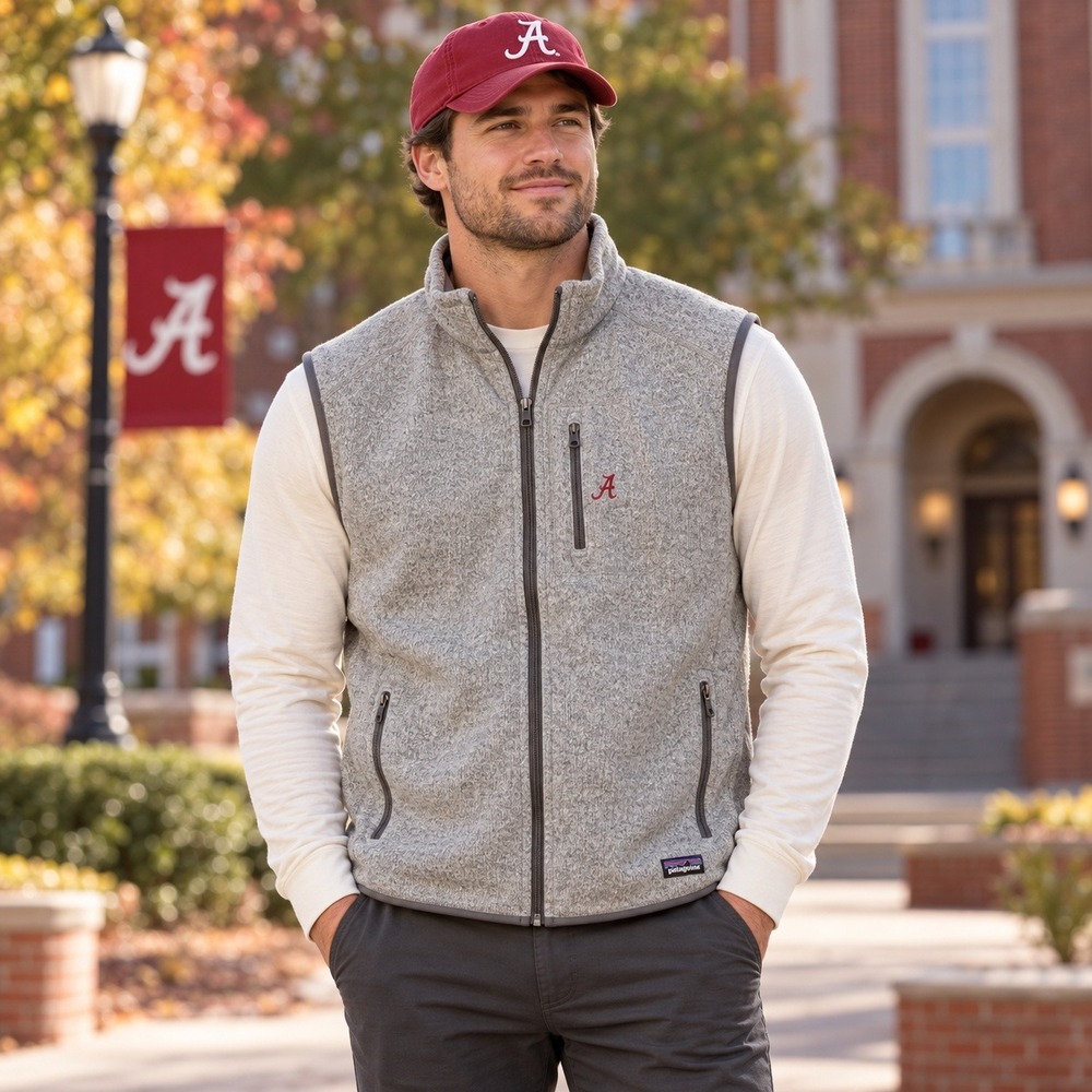 Patagonia Better Sweater Fleece Vest Mens L Gray Alabama Crimson Tide Full Zip